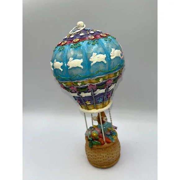 Vintage HTF Beautiful Happy Easter Bunny Rabbit In A Hot Air Balloon Flying - Picture 12 of 16